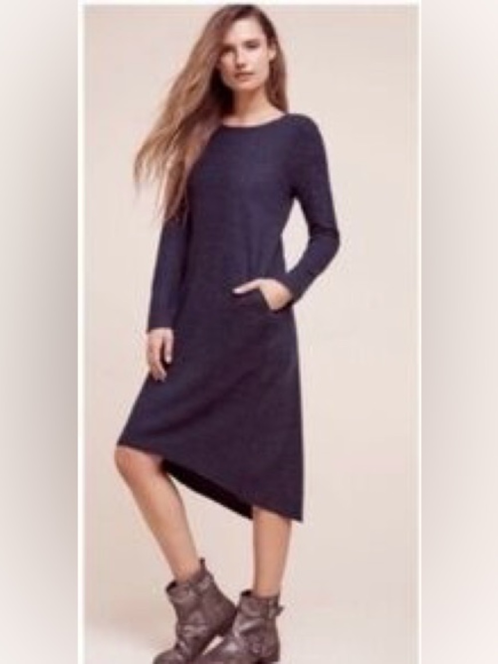 Moth Anthropologie Navy Knit Midi Sweater Dress Size M